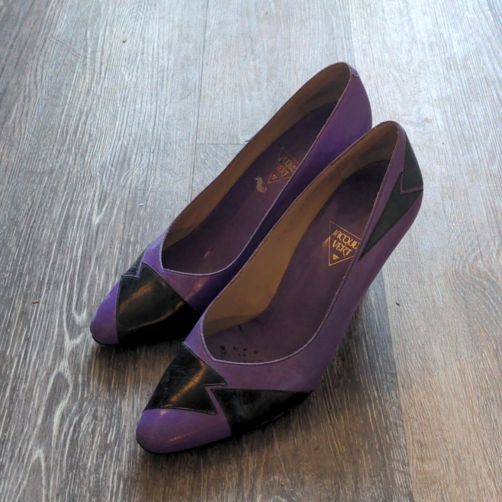 Black and purple leather heels